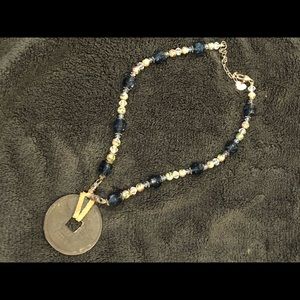 Handmade beaded necklace with hieroglyphics coin